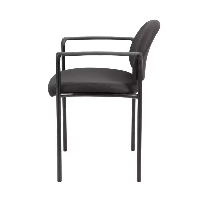 Chaise Empilable Moderne en Tissu Noir avec Accoudoirs - Boss Office Products : Revêtement Vinyle, Cadre Métallique