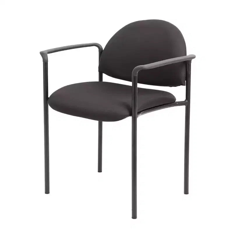 Chaise Empilable Moderne en Tissu Noir avec Accoudoirs - Boss Office Products : Revêtement Vinyle, Cadre Métallique