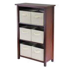 42.99" 7pc Verona Set Storage Shelf with Folding Fabric Baskets Walnut - Winsome: Mid-Century Modern, Wood Composite