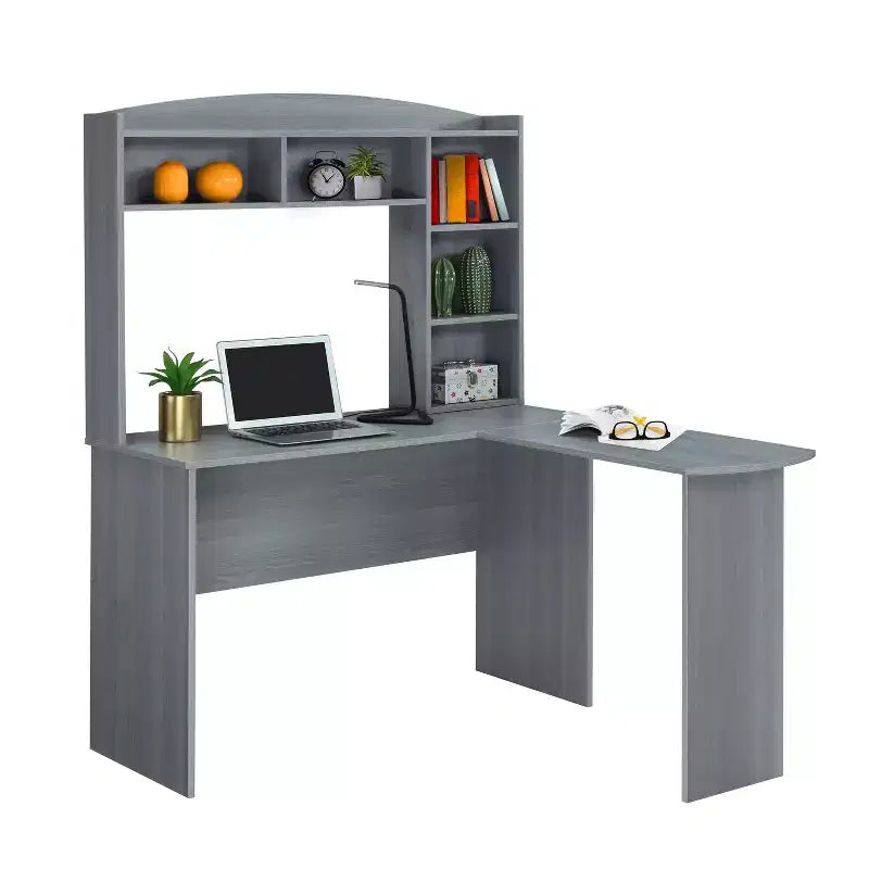 Bureau d'angle moderne avec huche gris - Techni Mobili
