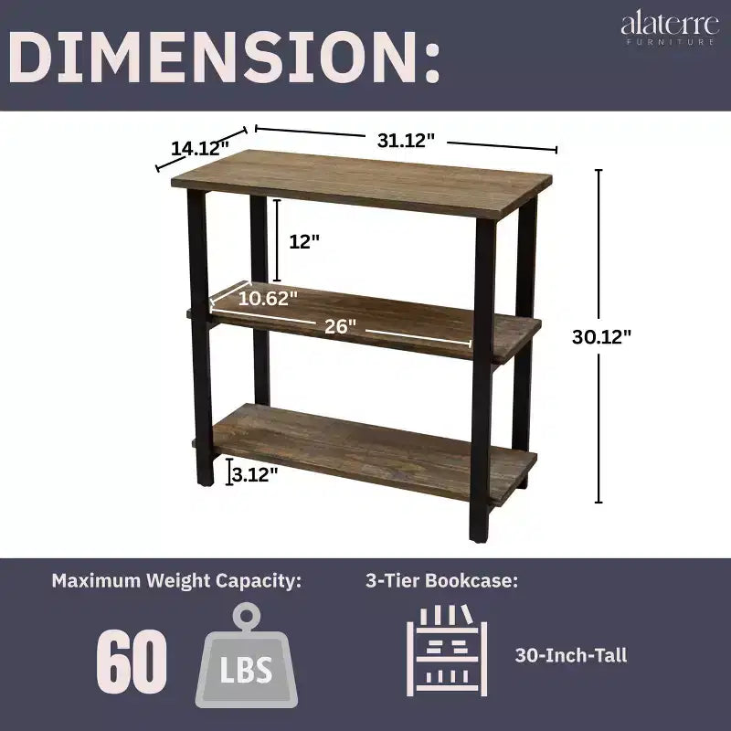 Étagère à 2 tablettes Pomona 31" en métal et bois massif naturel - Meubles Alaterre