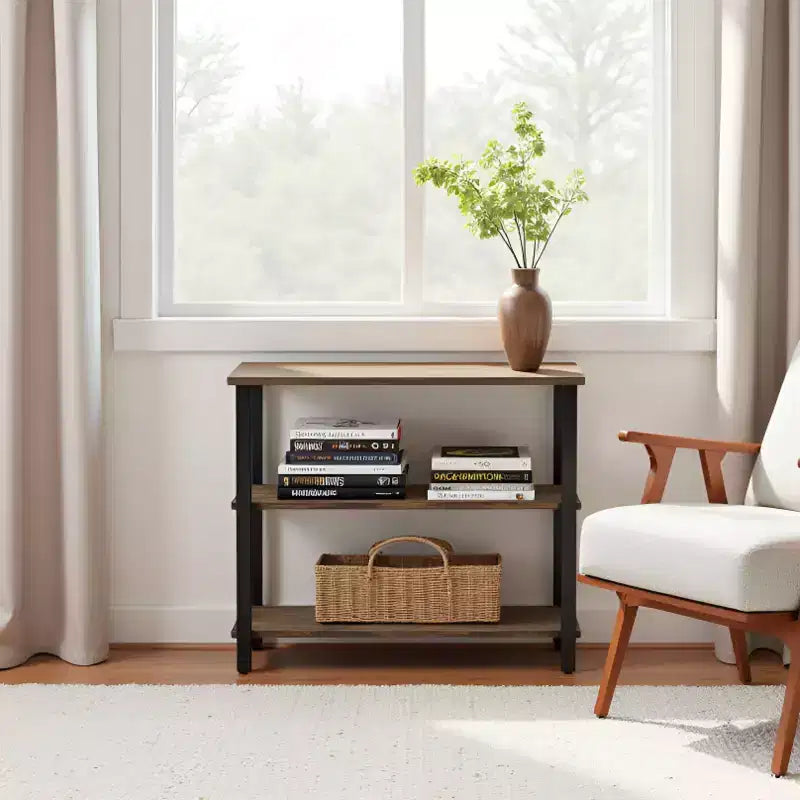 Étagère à 2 tablettes Pomona 31" en métal et bois massif naturel - Meubles Alaterre