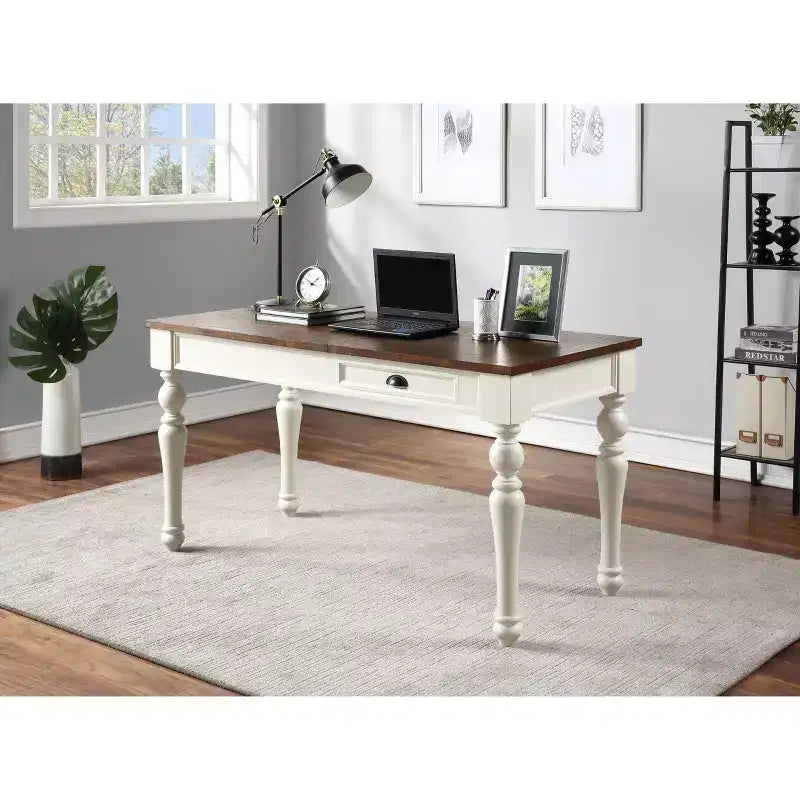Bureau Joanna Lift Top Ivoire/Moka - Steve Silver Co. : Style Ferme, Hauteur Réglable avec Tiroir