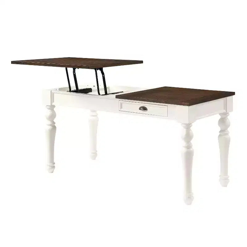 Bureau Joanna Lift Top Ivoire/Moka - Steve Silver Co. : Style Ferme, Hauteur Réglable avec Tiroir