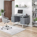 Bureau d'ordinateur moderne avec rangement Gris - Techni Mobili : Pieds en métal élégants, meuble de rangement, plateau flottant