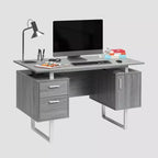 Bureau d'ordinateur moderne avec rangement Gris - Techni Mobili : Pieds en métal élégants, meuble de rangement, plateau flottant