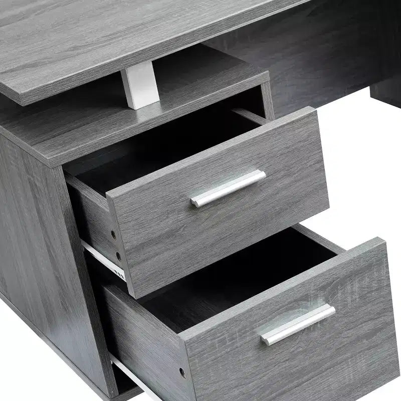 Bureau d'ordinateur moderne avec rangement Gris - Techni Mobili : Pieds en métal élégants, meuble de rangement, plateau flottant