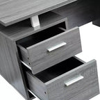 Bureau d'ordinateur moderne avec rangement Gris - Techni Mobili : Pieds en métal élégants, meuble de rangement, plateau flottant
