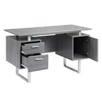 Bureau d'ordinateur moderne avec rangement Gris - Techni Mobili : Pieds en métal élégants, meuble de rangement, plateau flottant