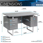 Bureau d'ordinateur moderne avec rangement Gris - Techni Mobili : Pieds en métal élégants, meuble de rangement, plateau flottant