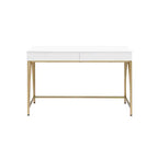 Bureau Light Mane blanc brillant/doré - Acme Furniture : 31" H, 2 tiroirs, cadre métallique, 47" L