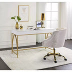 Bureau Light Mane blanc brillant/doré - Acme Furniture : 31" H, 2 tiroirs, cadre métallique, 47" L
