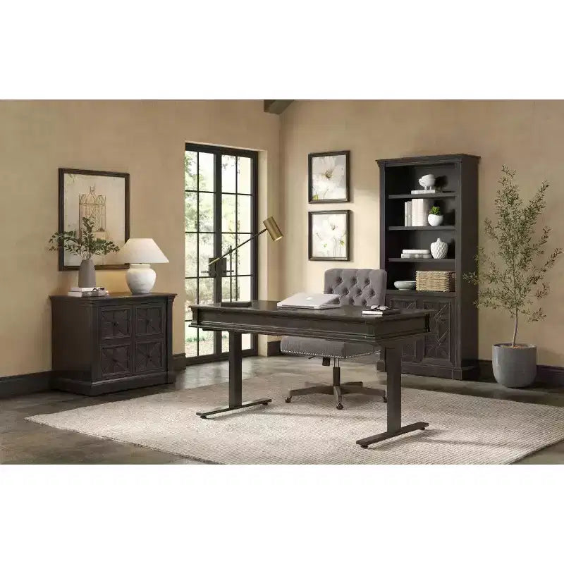 Kingston Bureau assis-debout électronique en bois traditionnel marron foncé - Martin Furniture : Hauteur réglable, Collection Hartford