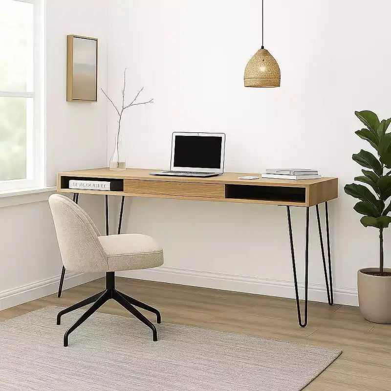 Proman Products Bureau Marcus Naturel - Proman Products : Structure en acier, Surface en placage, Tiroir de rangement multifonctionnel