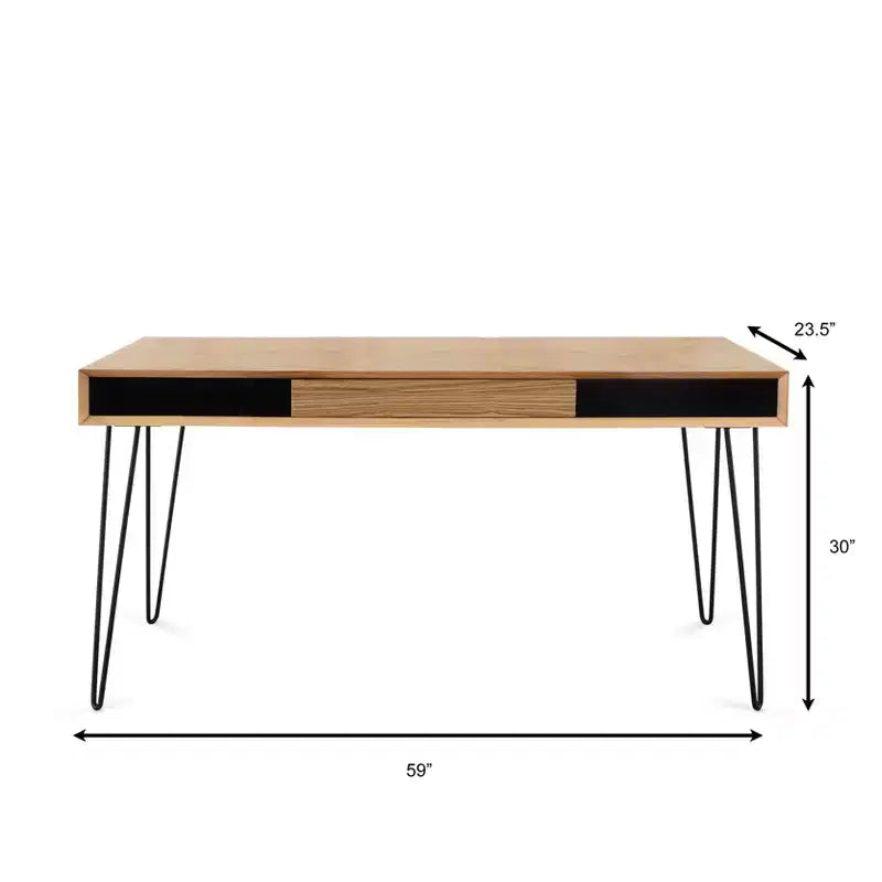 Proman Products Bureau Marcus Naturel - Proman Products : Structure en acier, Surface en placage, Tiroir de rangement multifonctionnel