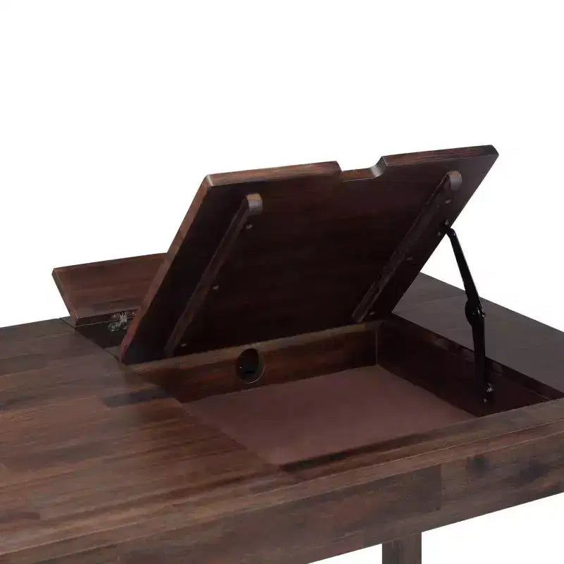 Bureau Garret 60 po marron vieilli - WyndenHall : Acacia massif, prise USB, rangement avec huche
