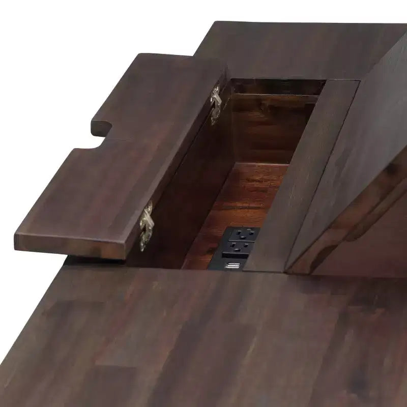 Bureau Garret 60 po marron vieilli - WyndenHall : Acacia massif, prise USB, rangement avec huche