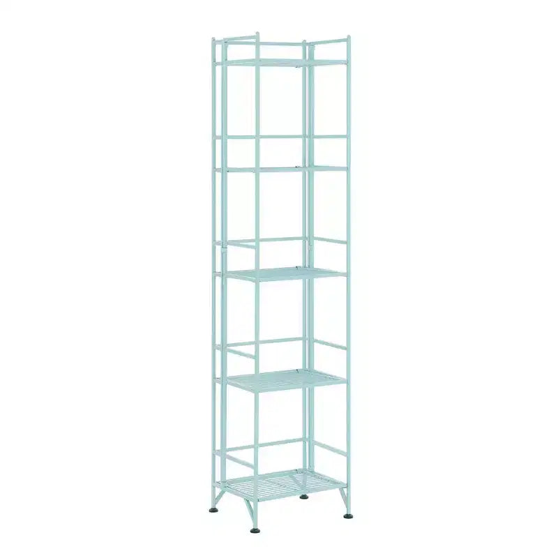 Breighton Home 57.5" Xtra Storage 5 Tier Folding Metal Shelf in Sea Foam Blue