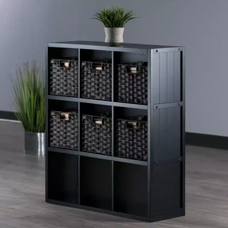 40,08" Étagère de Rangement Timothy 7 pièces avec Paniers Noir/Chocolat - Winsome : Style Transitionnel, Bois Composite, Assemblage Sans Outils
