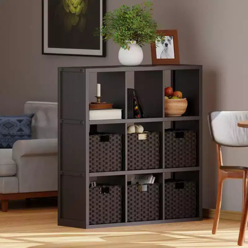 40,08" Étagère de Rangement Timothy 7 pièces avec Paniers Noir/Chocolat - Winsome : Style Transitionnel, Bois Composite, Assemblage Sans Outils