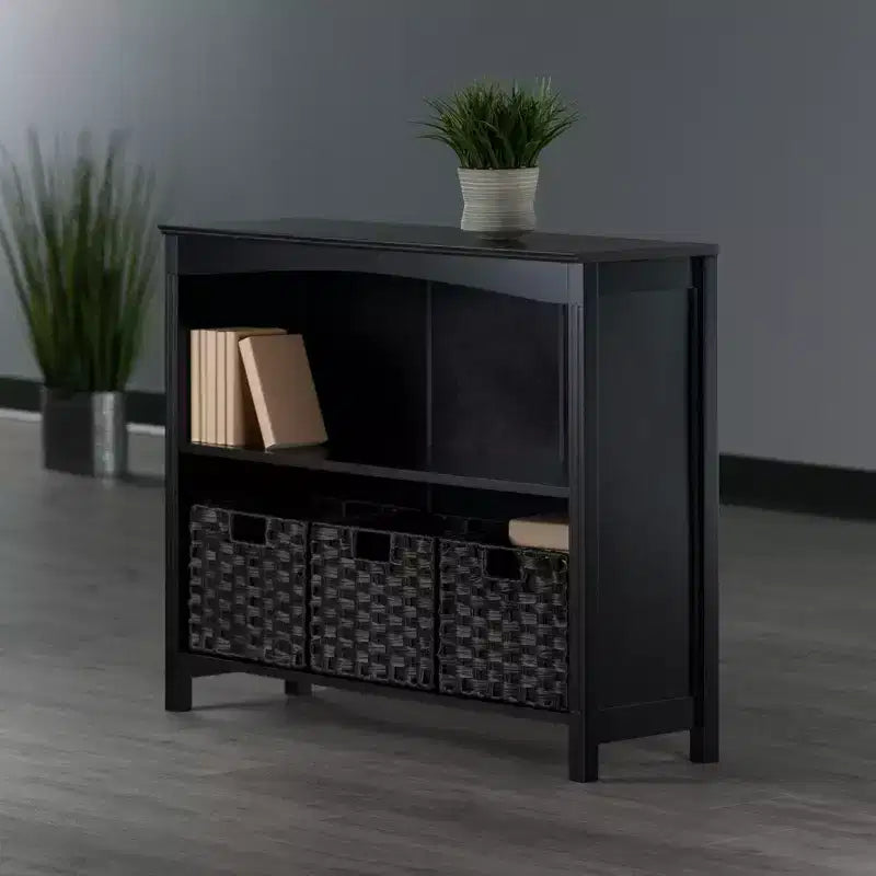 Étagère de rangement de terrasse 76 cm 4 pièces avec 3 petits paniers Espresso/Chocolat - Winsome : Présentoir de bureau à domicile