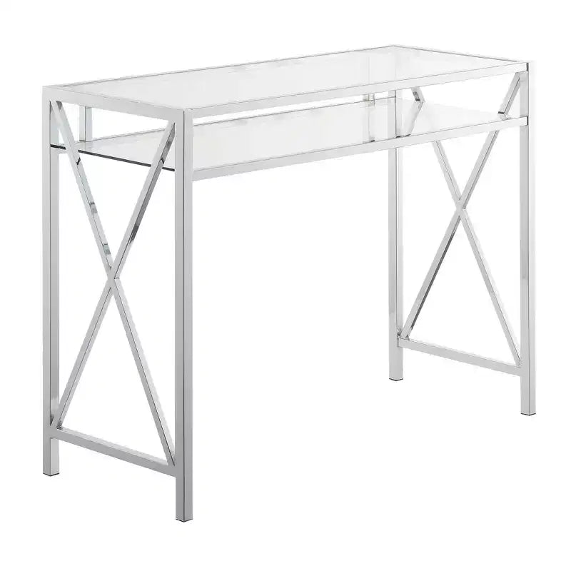 42" Oxford Chrome Desk with Shelf Clear Glass/Chrome - Breighton Home: Home Office, Tempered Glass Surface, Metal Frame