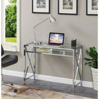 Bureau Oxford 42" chromé avec étagère Verre clair/Chrome - Breighton Home : Bureau à domicile, Surface en verre trempé, Cadre en métal