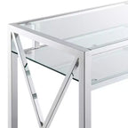 Bureau Oxford 42" chromé avec étagère Verre clair/Chrome - Breighton Home : Bureau à domicile, Surface en verre trempé, Cadre en métal