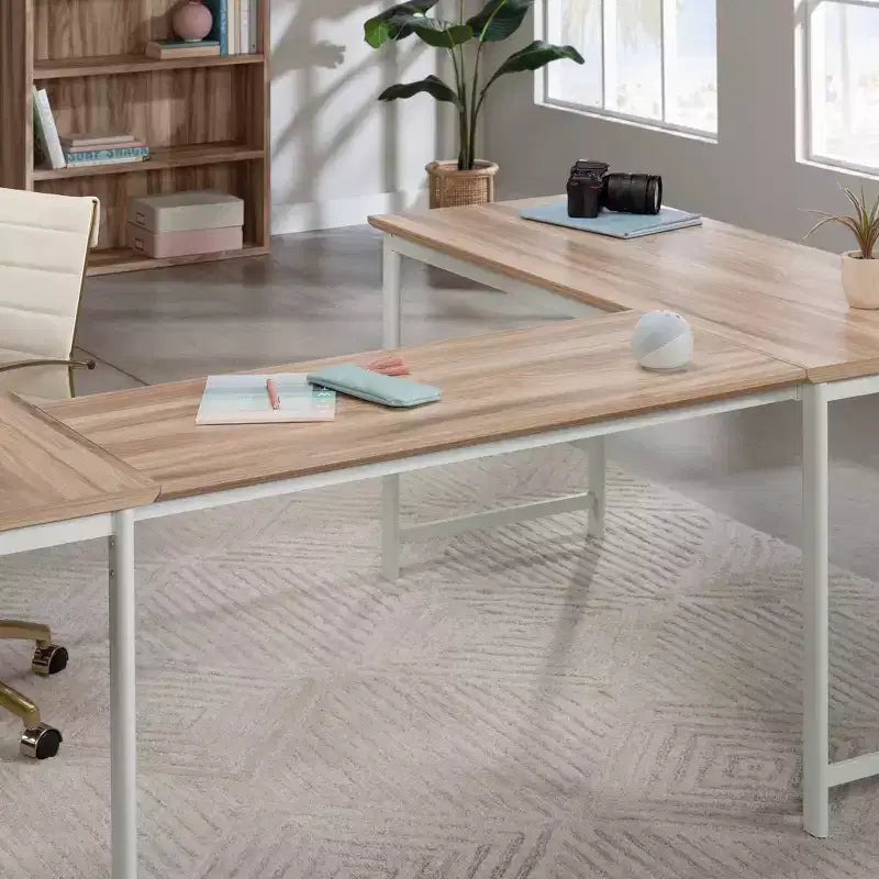 Sauder Bergen Circle Raccord de pont pour bureau-table de 183 cm Acacia Kiln: Mobilier de bureau avec tiroir, style côtier