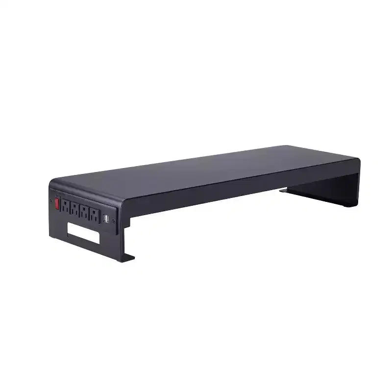 Double Articulated Dual Monitor Desk Mount with Power Black - Rocelco: 4 AC Outlets, 2 USB Ports, No Assembly