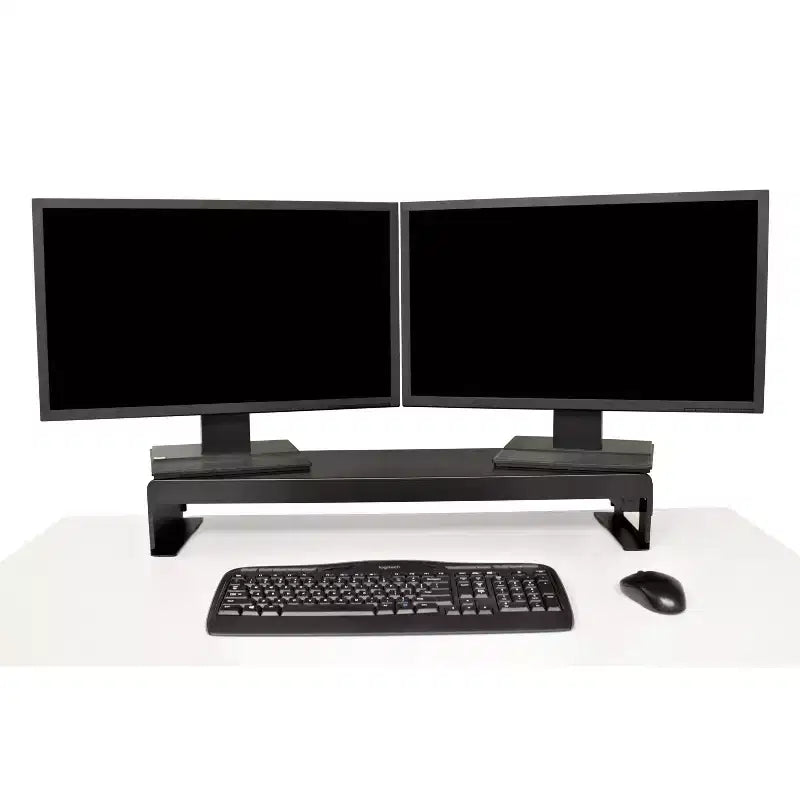 Support de bureau double articulé à double écran avec alimentation noire - Rocelco : 4 prises CA, 2 ports USB, aucun assemblage