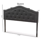 Tête de lit en tissu moderne et contemporain gris foncé Queen Edith - Baxton Studio : Bordure cloutée, hauteur réglable