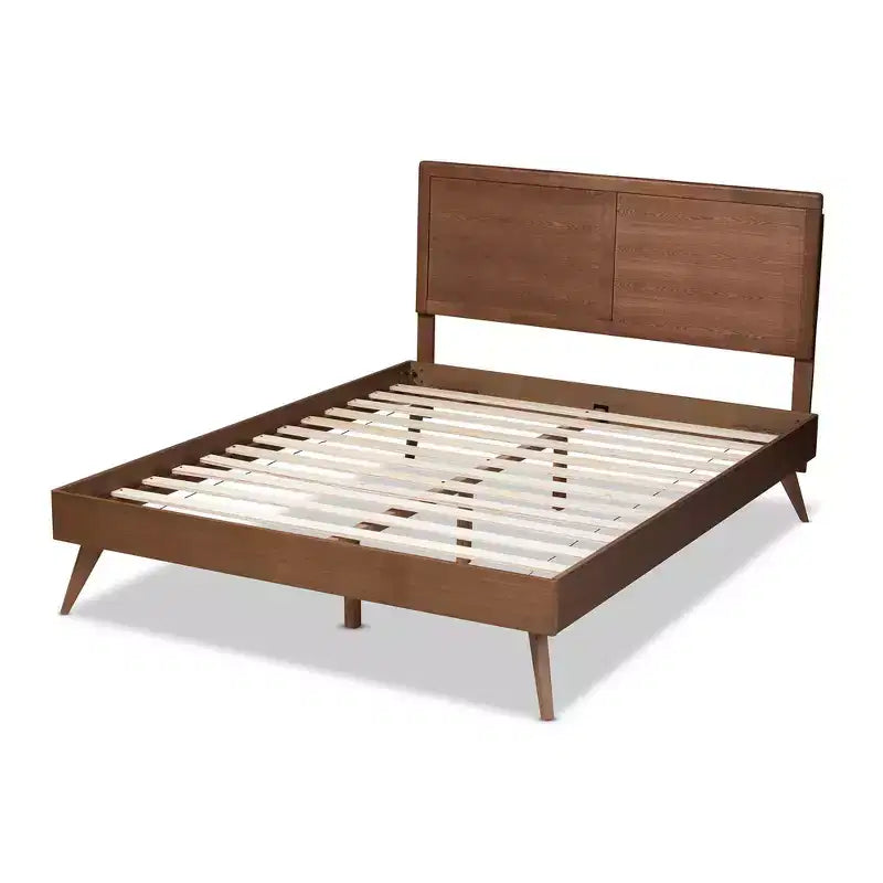 Lit Plateforme King Zenon en Bois Fini Marron - Baxton Studio : Moderne Milieu de Siècle, Sommier Tapissier Non Requis