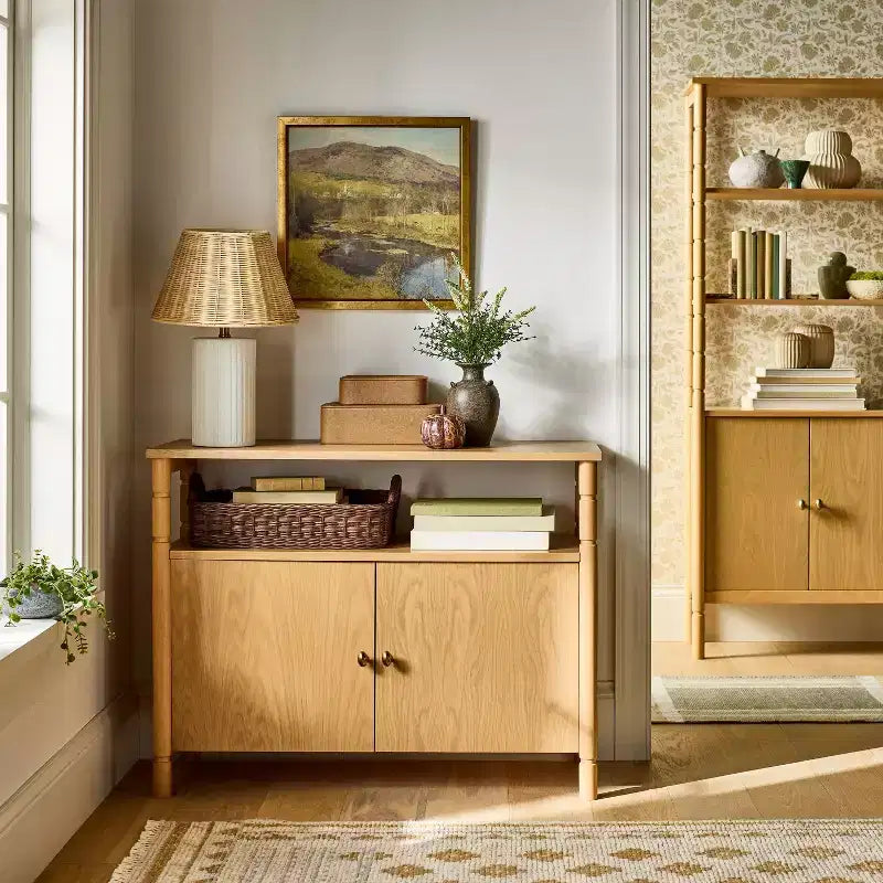 Armoire moderne en bois tourné à 2 portes marron - Threshold™ conçu avec Studio McGee