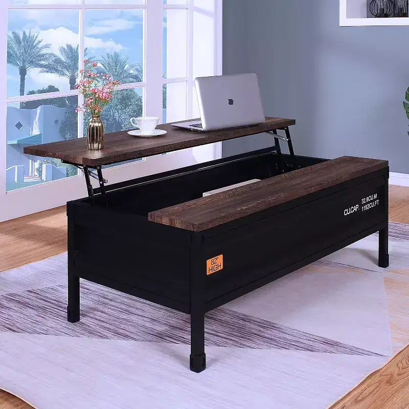 Table basse relevable Stradone Noir/Noyer - HOMES: Inside + Out: Style industriel, Forme rectangulaire, Piétement en métal