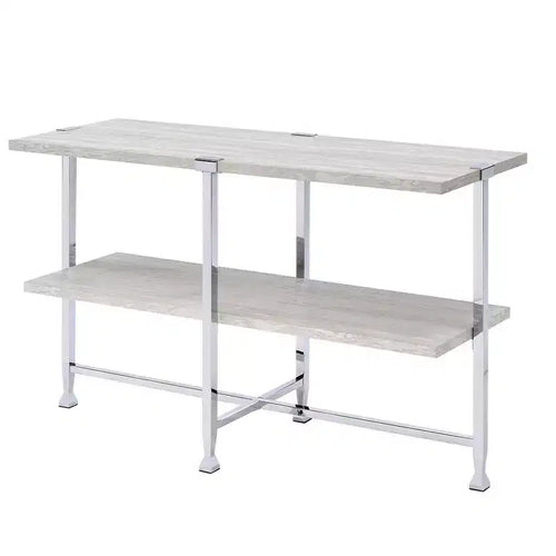 Acme Furniture Brecon Console Table White Oak/Chrome Finish