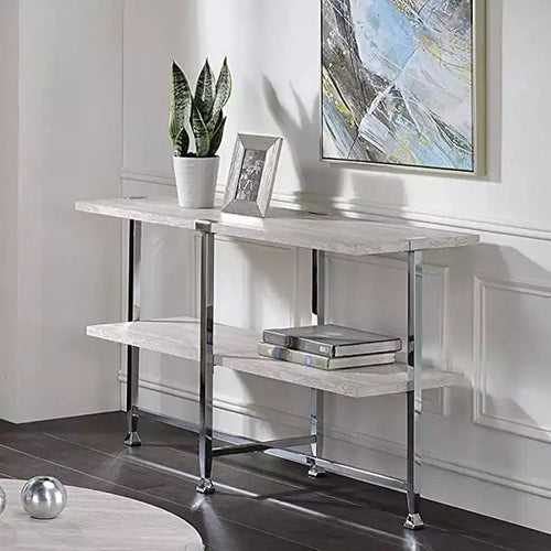 Table console Brecon chêne blanc/finition chrome, Acme Furniture