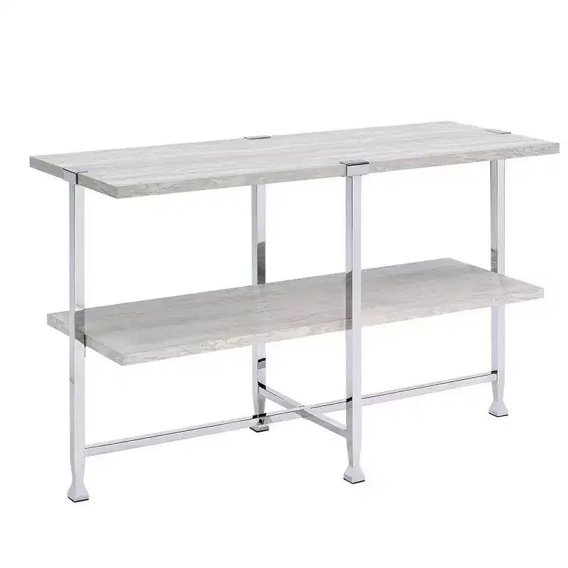 Table console Brecon chêne blanc/finition chrome, Acme Furniture