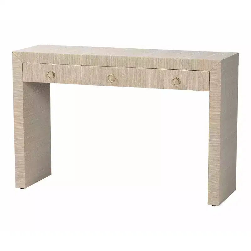 Console de table 3 tiroirs bali & pari Cielo en herbe tissée naturel/or