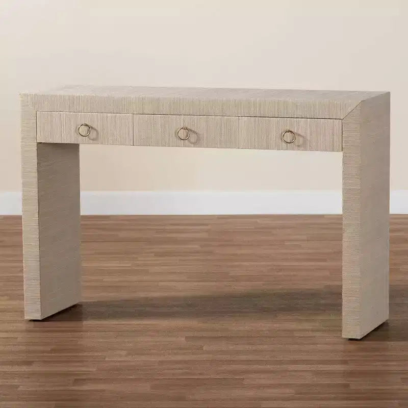 Console de table 3 tiroirs bali & pari Cielo en herbe tissée naturel/or