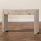 Console de table 3 tiroirs bali & pari Cielo en herbe tissée naturel/or