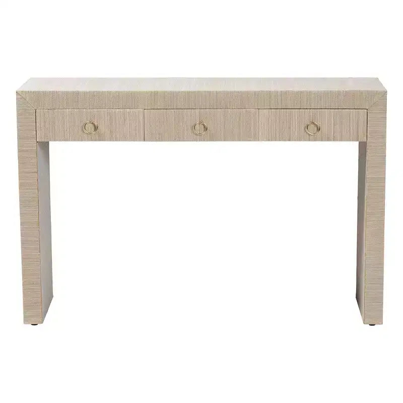 Console de table 3 tiroirs bali & pari Cielo en herbe tissée naturel/or