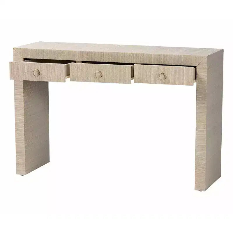 Console de table 3 tiroirs bali & pari Cielo en herbe tissée naturel/or