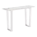 Modern Rectangular Faux Marble Console Table - Stone, Brushed Stainless Steel - Zm Home