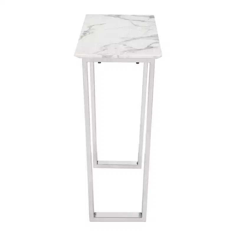 Console de table rectangulaire moderne imitation marbre - Pierre, Acier inoxydable brossé - Zm Home