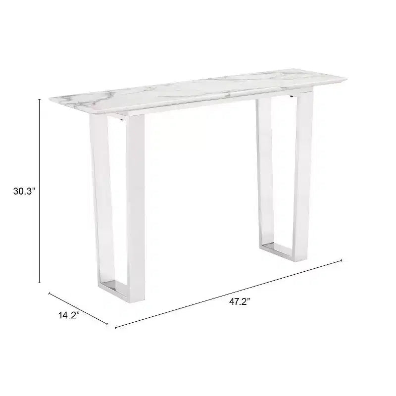Console de table rectangulaire moderne imitation marbre - Pierre, Acier inoxydable brossé - Zm Home
