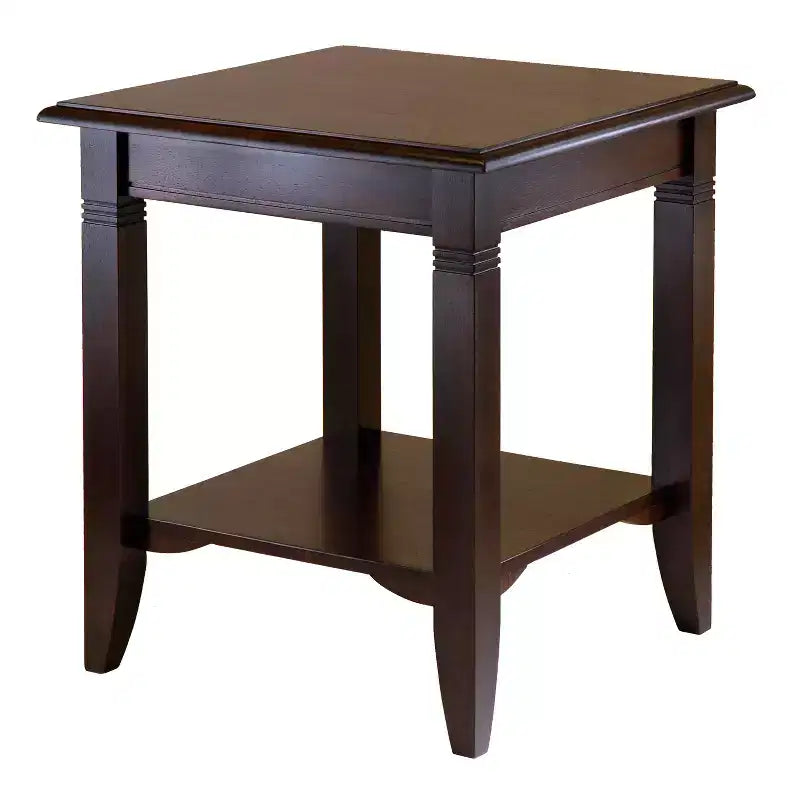 Nolan End Table Cappuccino - Winsome: Solid Wood, Composite, Ribbed Leg Detail, Fixed Shelf