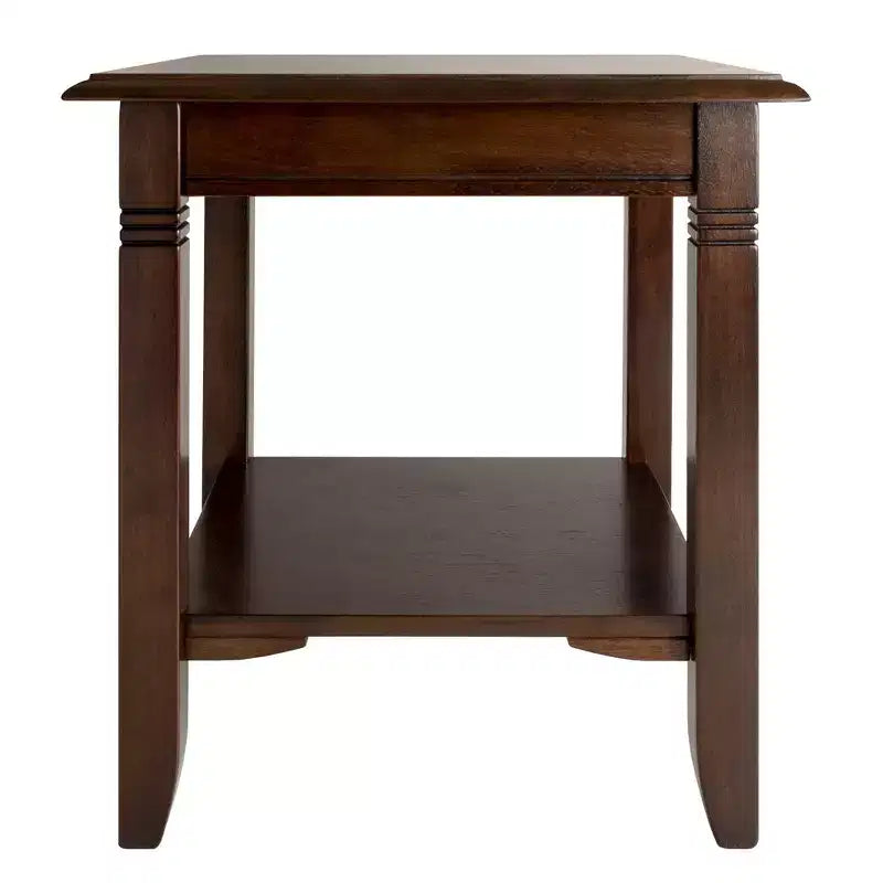 Table d'appoint Nolan Cappuccino - Winsome : Bois massif, composite, pieds cannelés, étagère fixe