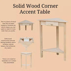Table d'appoint d'angle inachevée - International Concepts : Bois massif, forme triangulaire, étagère de rangement