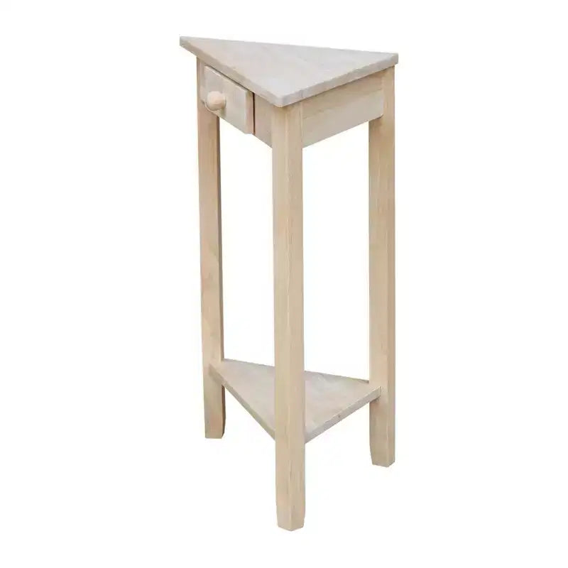 Table d'appoint d'angle inachevée - International Concepts : Bois massif, forme triangulaire, étagère de rangement